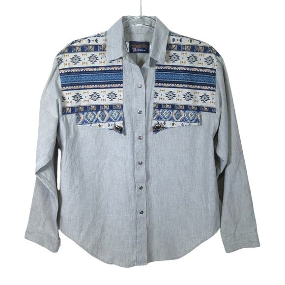 Vintage Panhandle Slim Southwestern Print Button Front Top Women's Blue - Picture 1 of 8